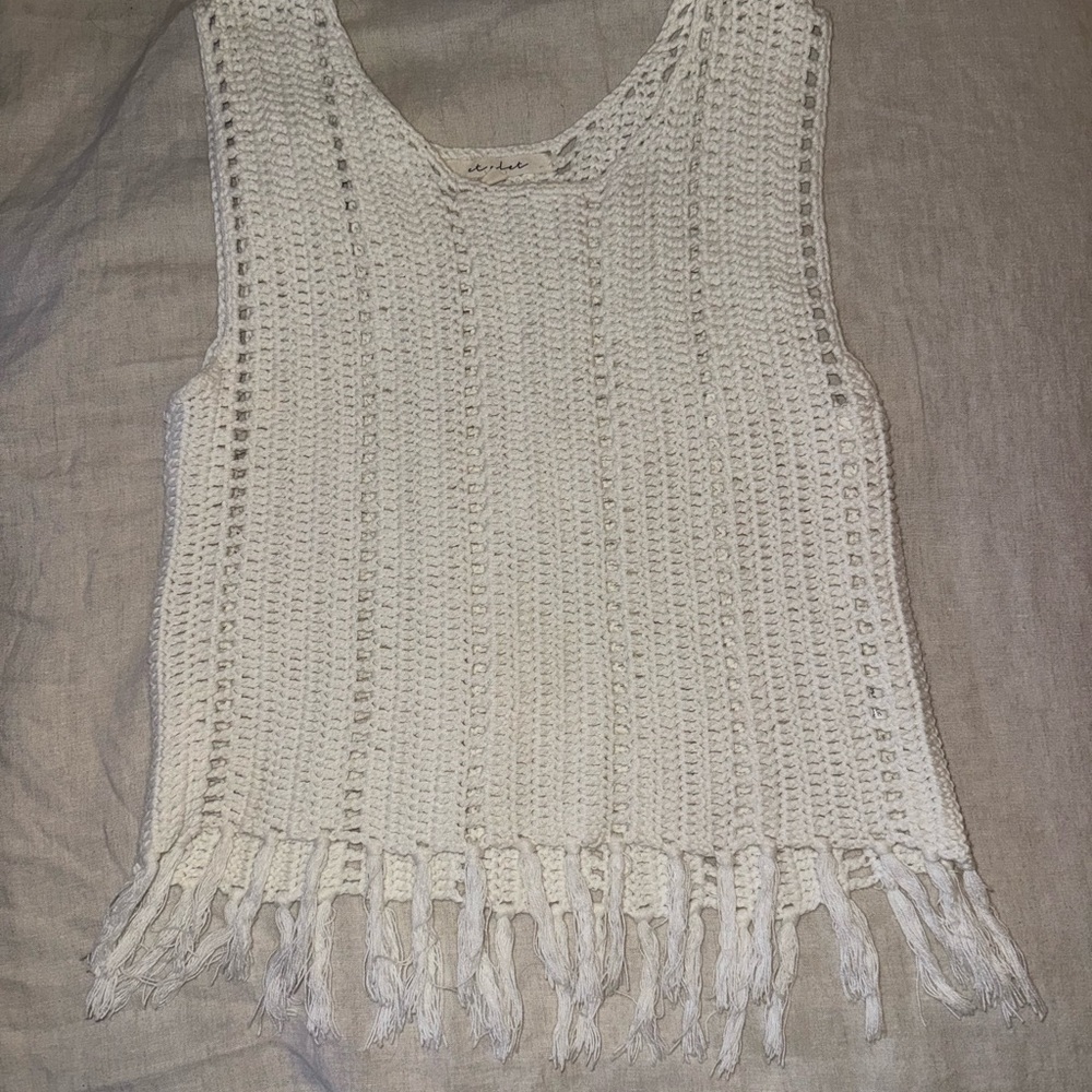White Crochet Fringe Tank Top